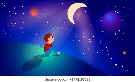Boy Sitting On Moon Images, Stock Photos & Vectors | Shutterstock