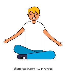 smiling boy sitting crossed legs