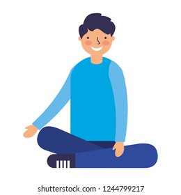 smiling boy sitting crossed legs