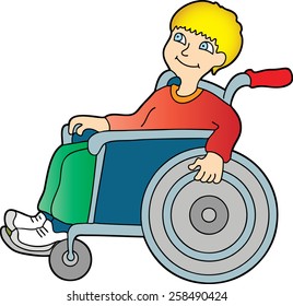 A smiling boy sitting in a wheelchair