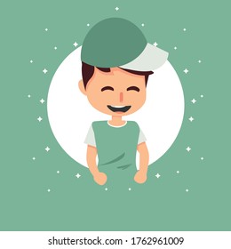 Smiling boy, sparkling with his cap and cool shirt bring happiness