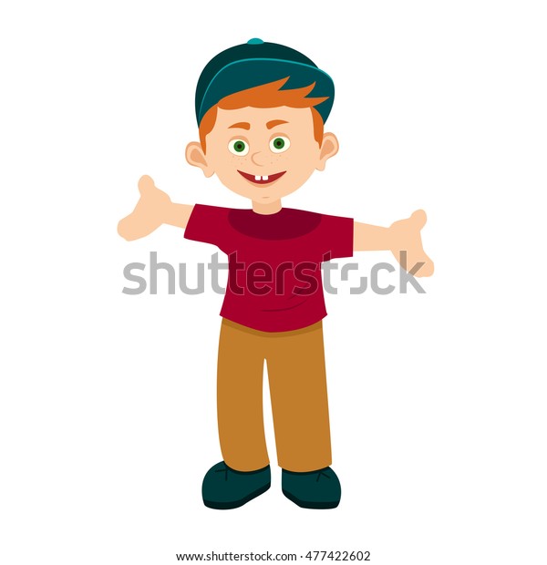 Smiling Boy Standing Wide Open Hands Stock Vector (Royalty Free) 477422602