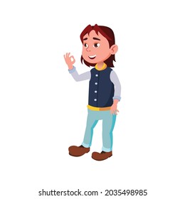 smiling boy supporting player game and gesturing ok cartoon vector. smiling boy supporting player game and gesturing ok character. isolated flat cartoon illustration