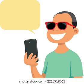 Smiling Boy Taking Selfie Photo
