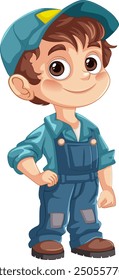 Smiling boy in technician outfit and cap