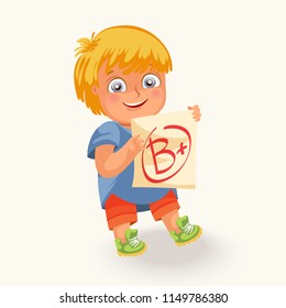 Smiling boy with test paper mark