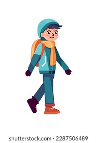 Un chico sonriente caminando e ícono de diversión aislado