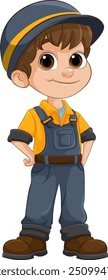 Lächelnder Junge, der eine Bauuniform trägt