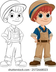 Smiling boy wearing overalls and a hat