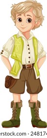 Smiling boy wearing traditional clothing and boots