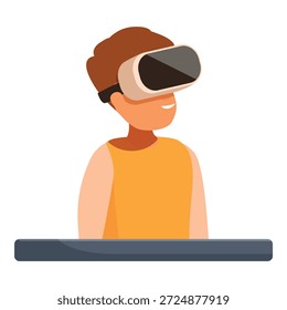 Lächelnder Junge trägt Virtual-Reality-Brille spielt Videospiele
