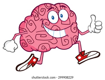 Smiling Brain Cartoon Character Jogging Giving Stock Vector (Royalty ...