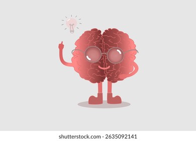 Smiling Brain with Light Bulb, Mental Health, Positive Thinking and Cognitive Psychology Concept