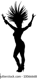 Smiling Brazil carnival dancer vector silhouette isolated on white background. Rio De Janeiro street carnival entertainment. Attractive lady in costume ball. Pretty woman sensual erotic dance.
