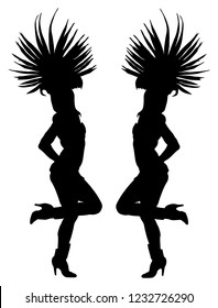 Smiling Brazil carnival dancer vector silhouette isolated on white background. Rio De Janeiro street carnival entertainment. Attractive lady in costume ball. Pretty woman sensual erotic dance.