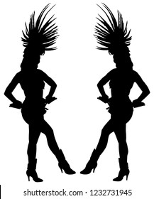 Smiling Brazil carnival dancer vector silhouette isolated on white background. Rio De Janeiro street carnival entertainment. Attractive lady in costume ball. Pretty woman sensual erotic dance.