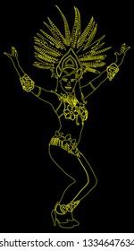Smiling Brazil carnival dancer vector silhouette isolated on white background. Rio De Janeiro street carnival entertainment. Attractive lady in costume ball. Pretty woman sensual erotic dance.