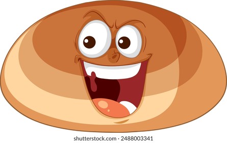 Smiling bread with expressive eyes and mouth