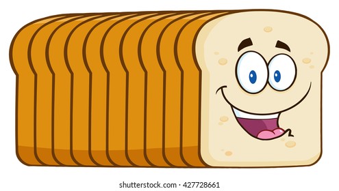 Smiling Bread Loaf Cartoon Mascot Character. Vector Illustration Isolated On White Background