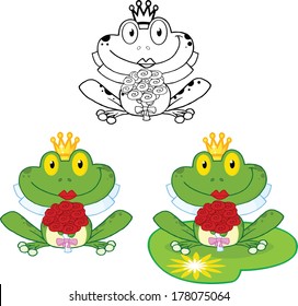 Smiling Bride Frog. Set Vector Collection