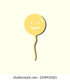 A Smiling Bright yellow floating balloon. Use for birthday party, event, carnival, holiday celebration. Minimal Flat cartoon vector design illustration isolated on yellow background.