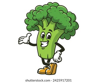 smiling Broccoli cartoon mascot illustration character vector clip art hand drawn