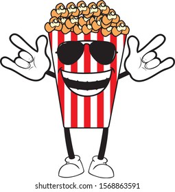 smiling bucket of popcorn. Vector flat cartoon character illustration icon