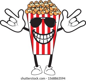 smiling bucket of popcorn. Vector flat cartoon character illustration icon