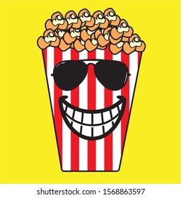 smiling bucket of popcorn. Vector flat cartoon character illustration icon