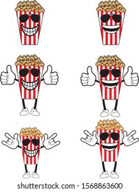 smiling bucket of popcorn. Vector flat cartoon character illustration icon