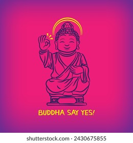 Buda sonriente con signo de la mano OK, ilustración, buda lindo
