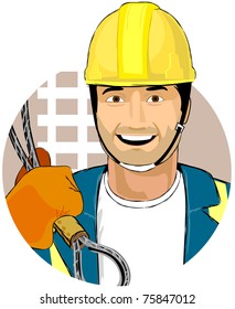 The smiling builder on his work (Character #7). Expansion of the "Profession" series of the cartoon characters.