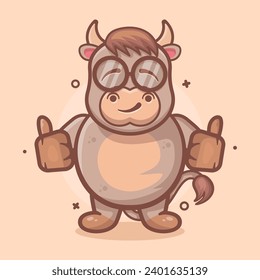 smiling bull animal character mascot with thumb up hand gesture isolated cartoon 