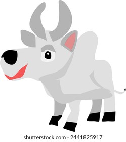 Smiling Bull Isolated Animal Cartoon Vector