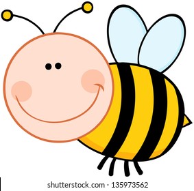 Smiling Bumble Bee Cartoon Mascot Character Flying