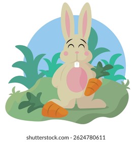 Smiling bunny with carrots. Vector illustration