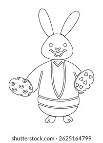 Smiling Bunny Holding Mochi or Rice Cakes in Traditional Dress   Printable Coloring Page for Kids
