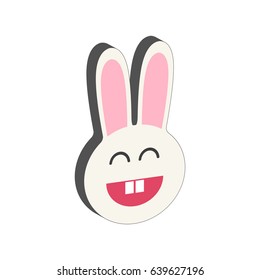 Smiling Bunny symbol. Flat Isometric Icon or Logo. 3D Style Pictogram for Web Design, UI, Mobile App, Infographic. Vector Illustration on white background.
