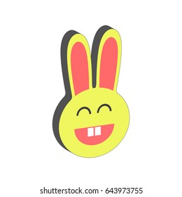 Smiling Bunny symbol. Flat Isometric Icon or Logo. 3D Style Pictogram for Web Design, UI, Mobile App, Infographic. Vector Illustration on white background.