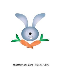 Smiling bunny and two carrots.
