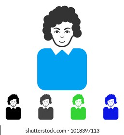 Smiling Bureaucrat Lady vector icon. Vector illustration style is a flat iconic bureaucrat lady symbol with grey, black, blue, green color variants. Person face has cheerful feeling.