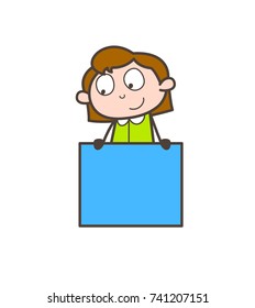 Smiling Business Girl with Blank Ad Banner Vector