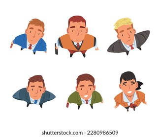 Smiling Business Man and Woman Character Looking Up Above View Vector Set
