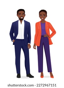 Smiling business man and woman standing isolated vector illustration.