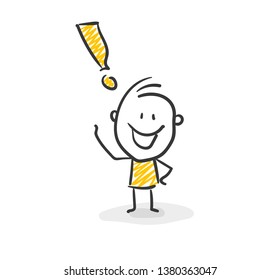 Smiling Business Stick Figure With Exclamation Mark Vector
