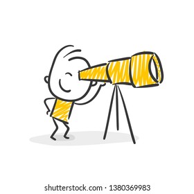 Smiling Business Stick Figure Looking Through Telescope Vector