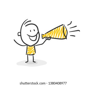 Smiling Business Stick Figure Shouts In A Megaphone Vector