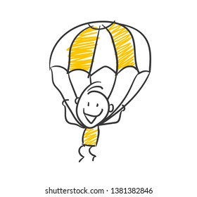 Smiling Business Stick Figure Skydiving Vector