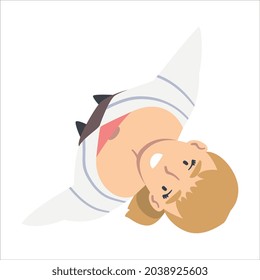 Smiling Business Woman Character Looking Up Above View Vector Illustration