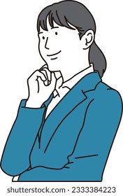 Smiling business woman with hand on cheek